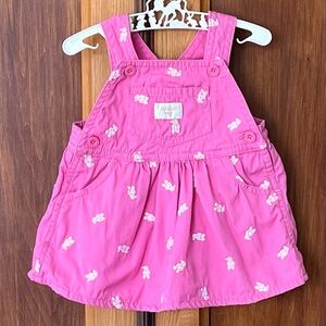Vintage y2k Oshkosh Pink Baby Girl Overall Dress Embroidered Bunny Print 3M
